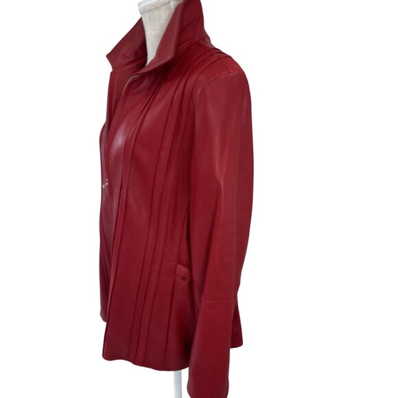 LNR Womens Red Leather Jacket With Zipper Front & High Collar XL - Picture 2 of 14
